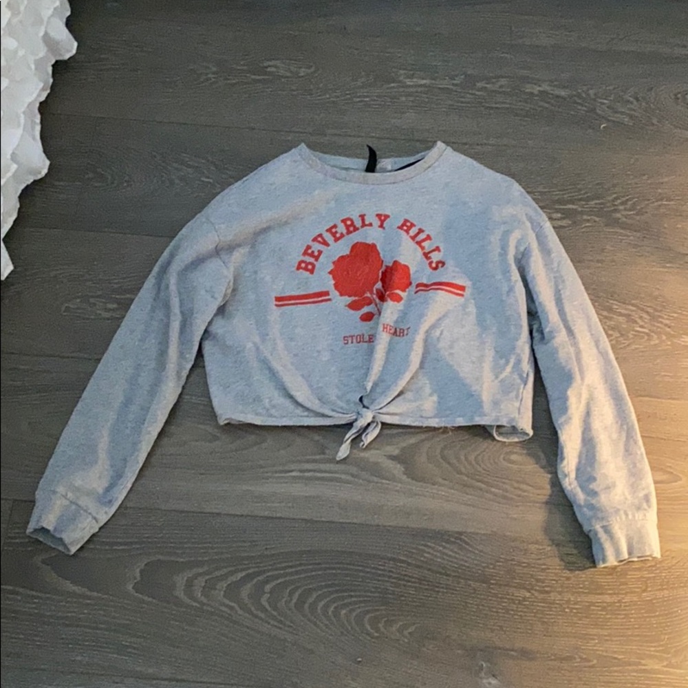 Grey Long Sleeve Crop Top Shirt